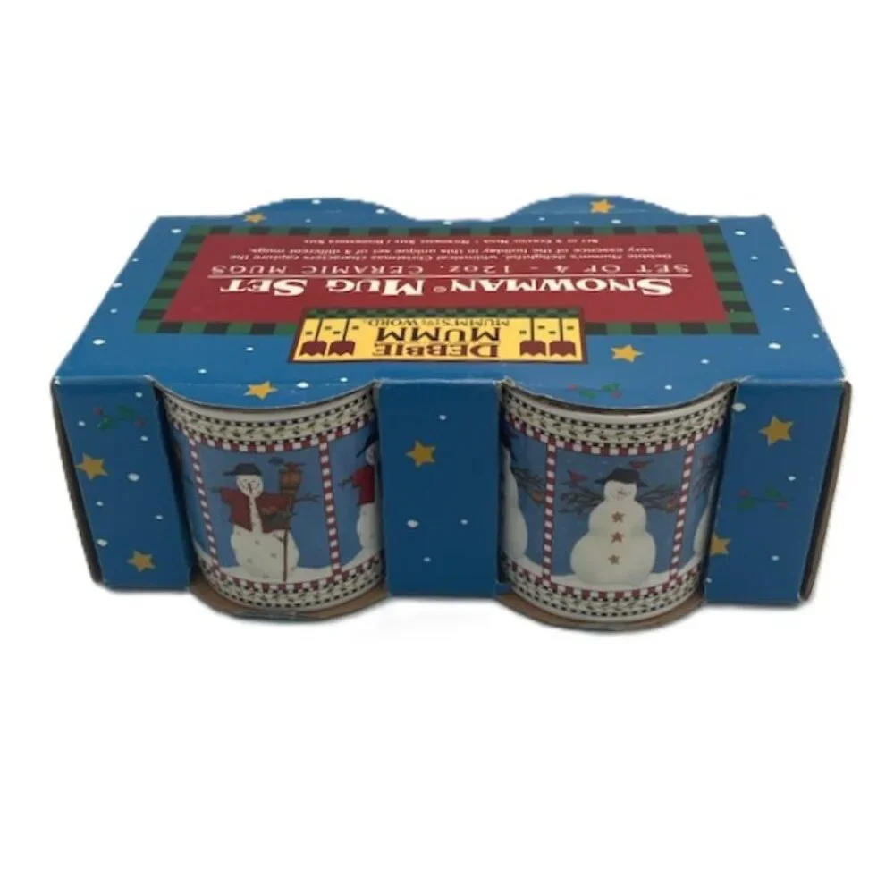 Debbie Mumm‎ Set of 4 Ceramic 12oz Coffee Mugs Snowman Motif Seasonal Holiday